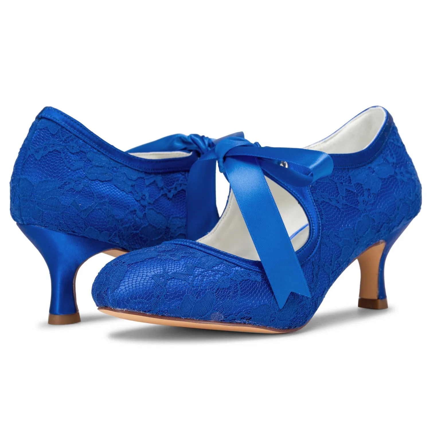 Tennis Shoes That Look Like Dress Shoes Women's Bridal Shoes 2.4'' Closed Toe Stiletto Heel Lace Satin Pumps Ribbon Tie Wedding Shoes