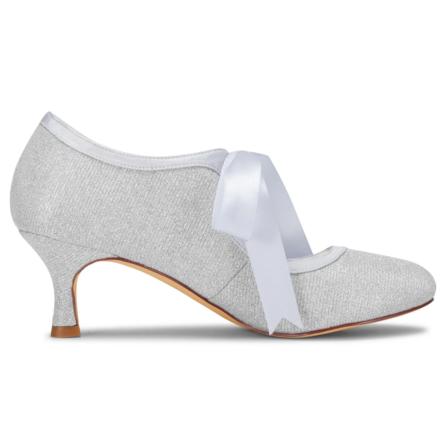 Women's Bridal Shoes 2.4'' Closed Toe Stiletto Heel Lace Satin Pumps Ribbon Tie Wedding Shoes