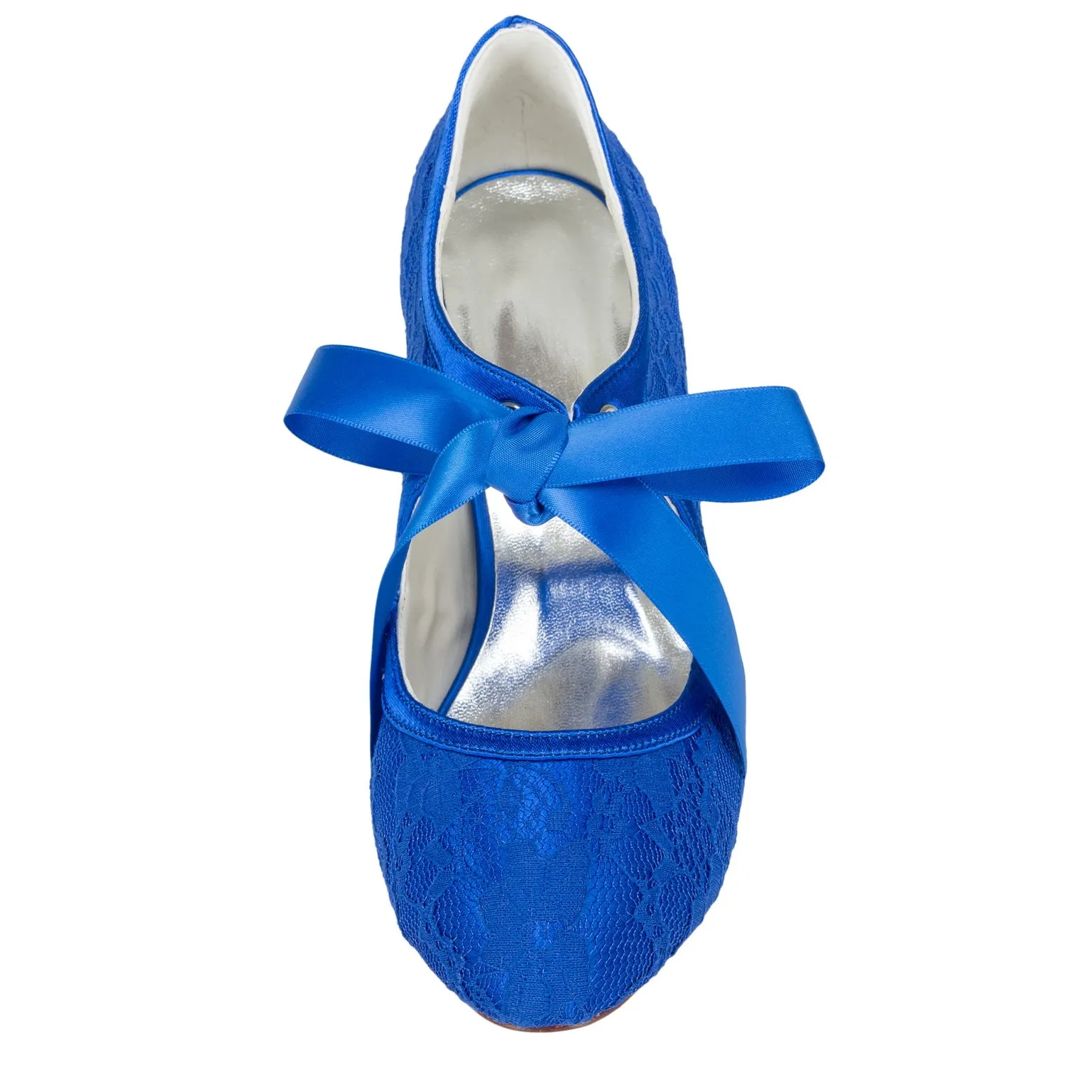 Girls Women's Bridal Shoes 2.4'' Closed Toe Stiletto Heel Lace Satin Pumps Ribbon Tie Wedding Shoes