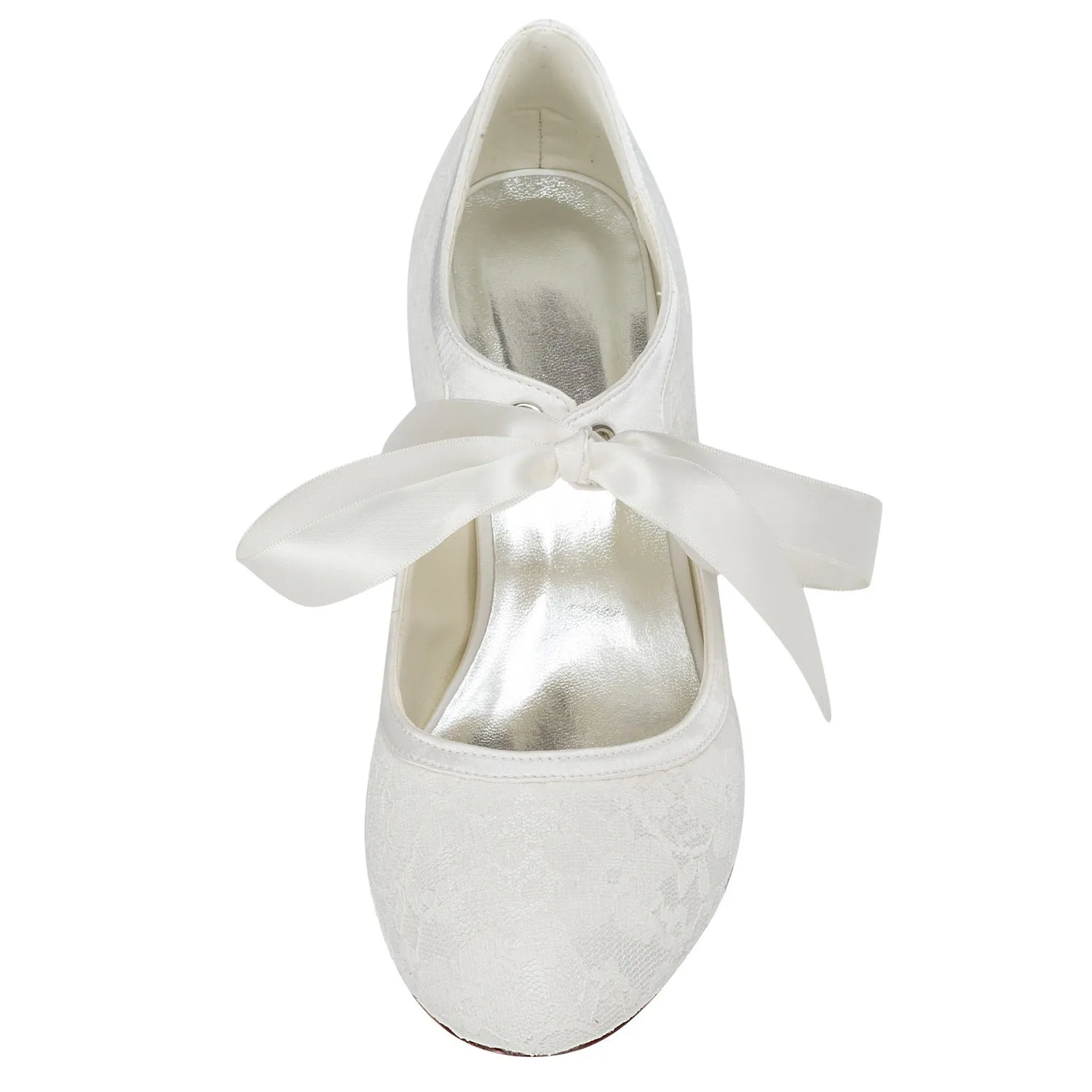 Women's Bridal Shoes 2.4'' Closed Toe Stiletto Heel Lace Satin Pumps Ribbon Tie Wedding Shoes Comfy Shoes To Wear With Dress