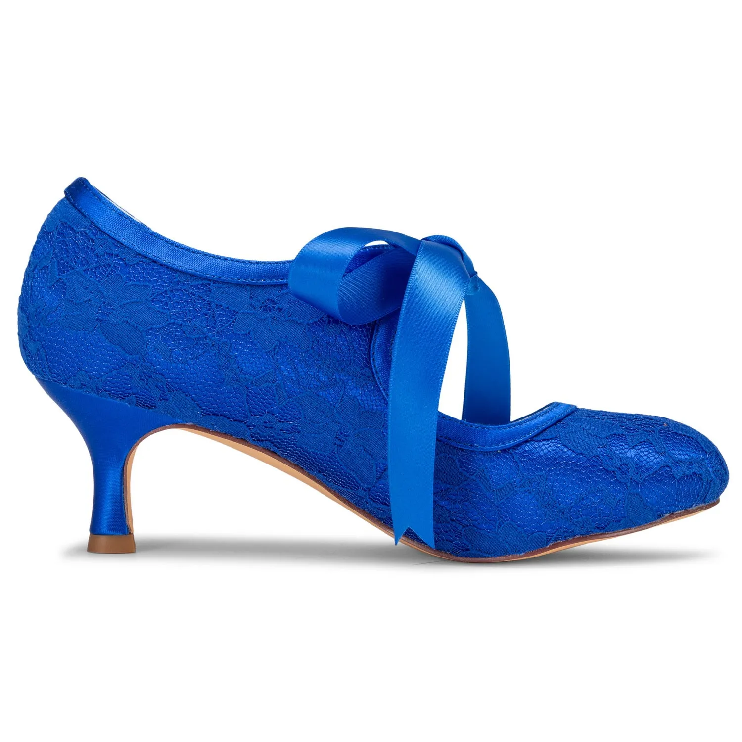 Women's Bridal Shoes 2.4'' Closed Toe Stiletto Heel Lace Satin Pumps Ribbon Tie Wedding Shoes Sneaker Dress Shoe Hybrid