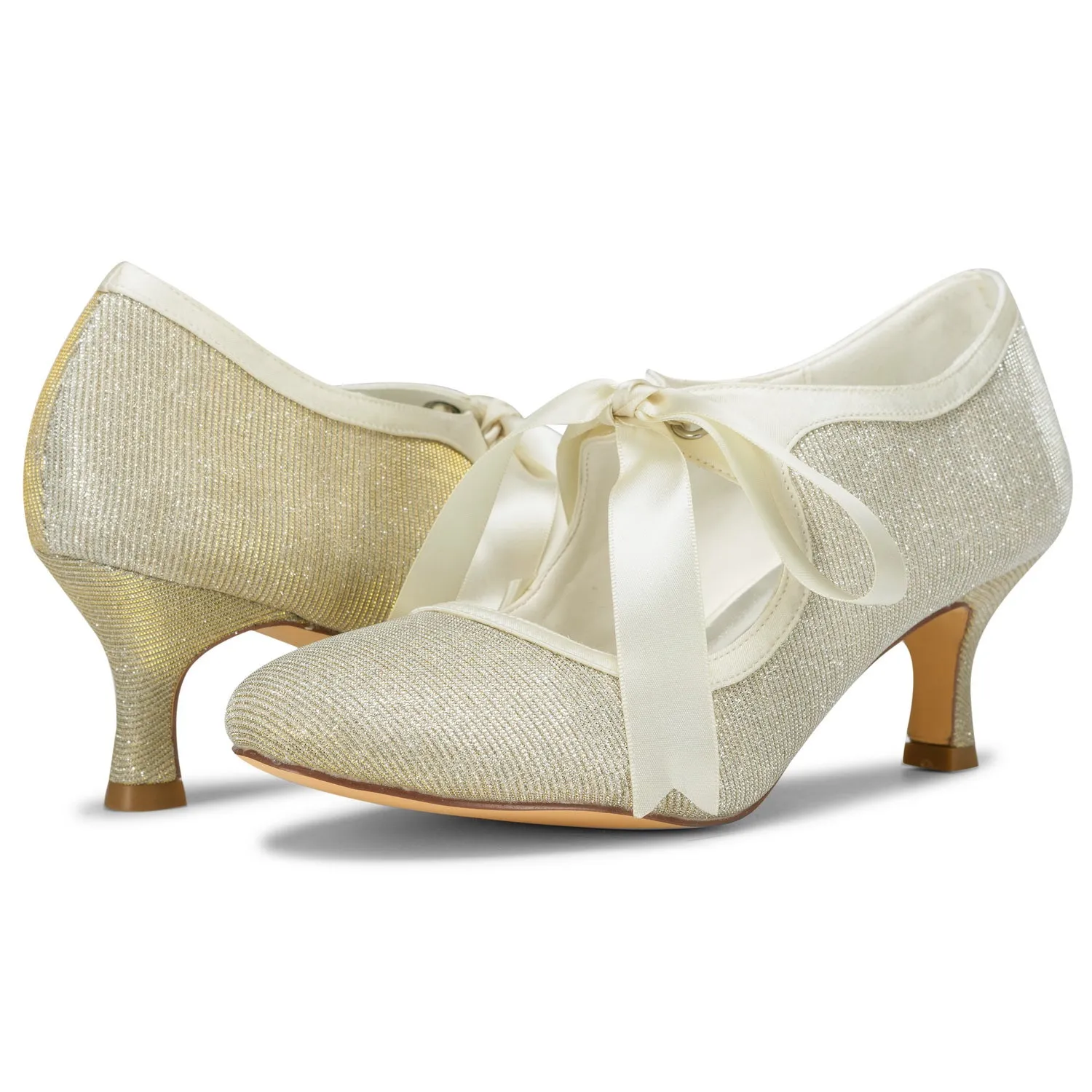 Stacy Adams Dress Shoes Women's Bridal Shoes 2.4'' Closed Toe Stiletto Heel Lace Satin Pumps Ribbon Tie Wedding Shoes