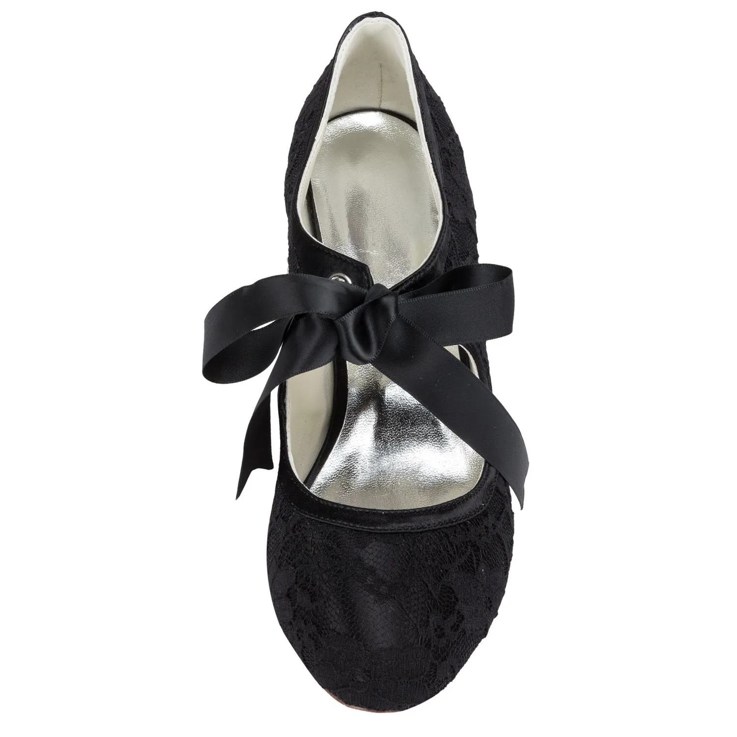 Women's Bridal Shoes 2.4'' Closed Toe Stiletto Heel Lace Satin Pumps Ribbon Tie Wedding Shoes Dress And Navy Shoes