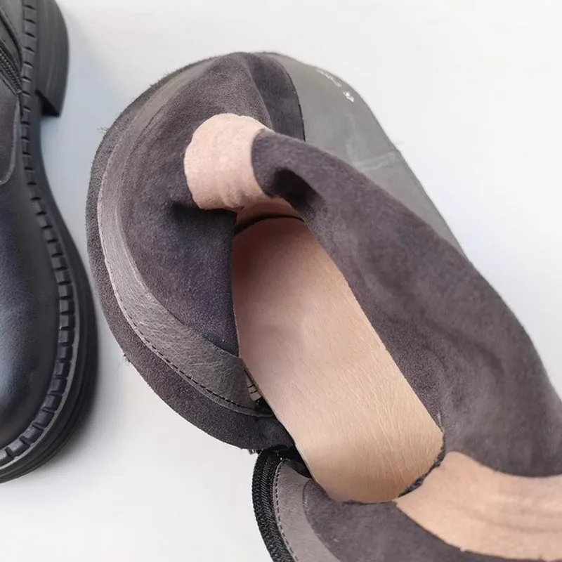 Brown Snow Boots Handmade Leather Knee High Boots Big Toe Splicing Design Riding Boots Black/Brown