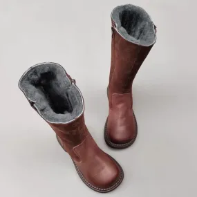 Sorel Heeled Snow Boots Handmade Leather Knee High Boots Big Toe Splicing Design Riding Boots Black/Brown