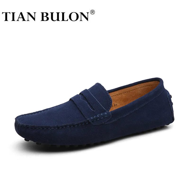 Handmade Suede Leather Mens Shoes Casual Luxury Men Loafers Italian Breathable Driving Shoes Slip On Sparkly Loafers