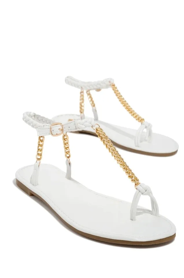 Ashley Stewart Shoes Summer Sexy Trend Women Sandals Metal Chain Narrow Band Cross Tied Flat shoes