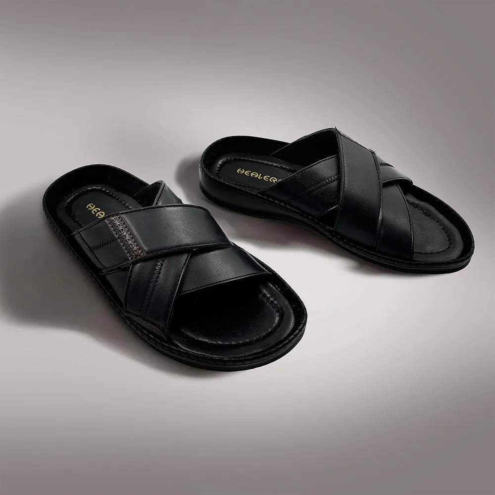 Healers Black Casual Slippers For Men STARC-2E By Liberty Boot Slippers