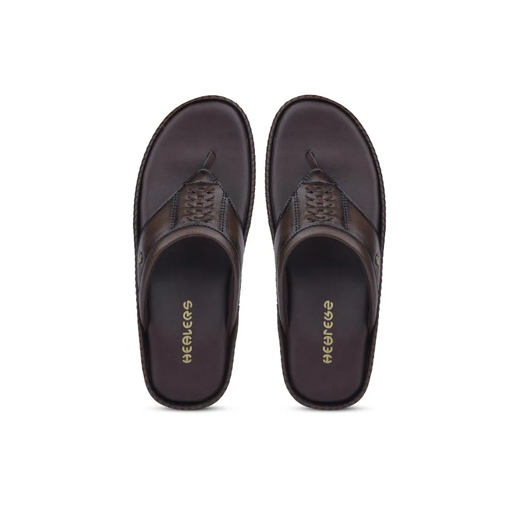 Healers By Liberty Mens VCL-102 Brown Casual Thong Slippers Meme