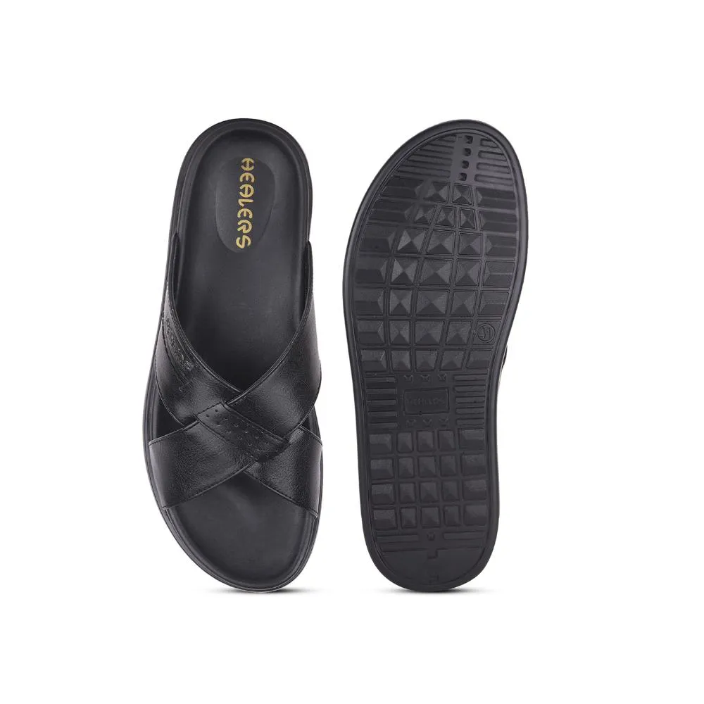 Healers Casual Black Slippers For Men LEEKS-2 By Liberty Slippers Comfy Feet