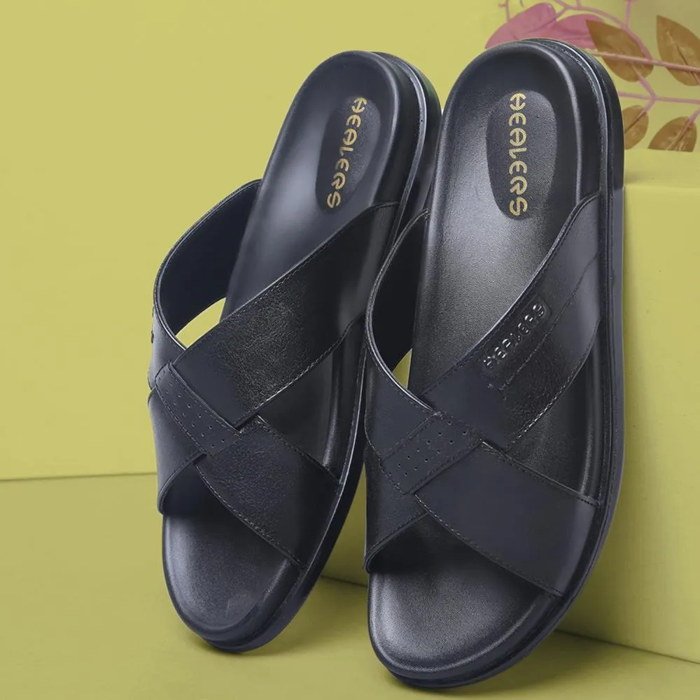 Healers Casual Black Slippers For Men LEEKS-2 By Liberty Unisex Shearling Slippers