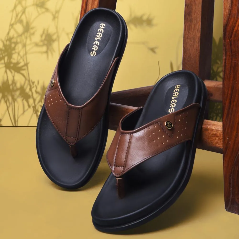 Healers Casual Tan Slippers For Men LEEKS-1 By Liberty Slippers Adult