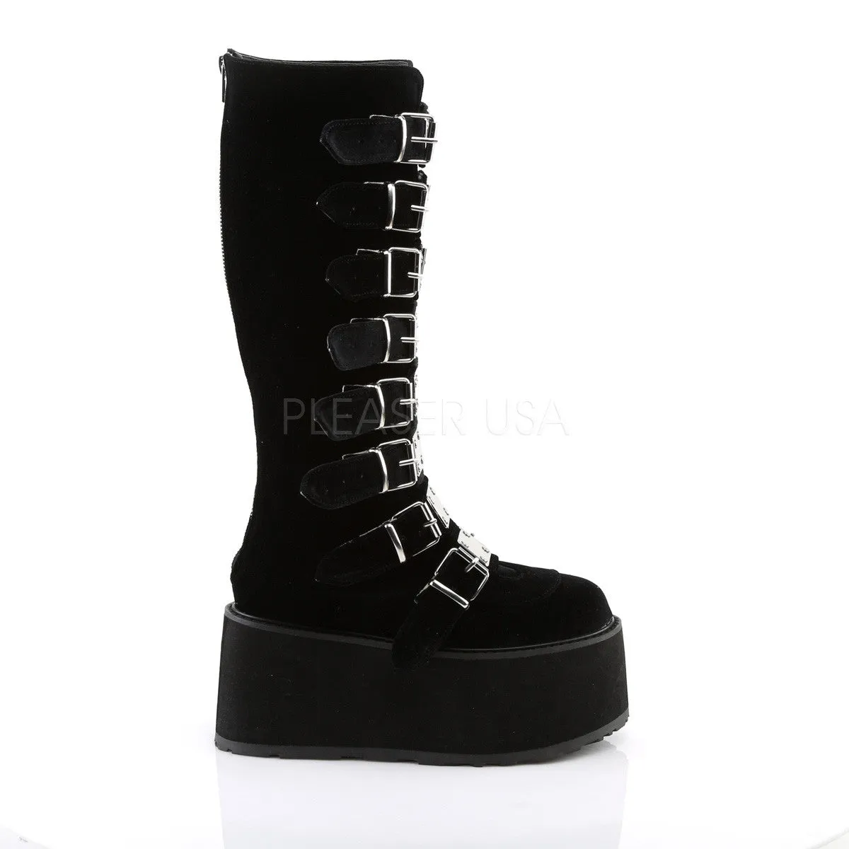 3 Inch Platform DAMNED-318 Black Velvet Lace-up Work Boots Waterproof