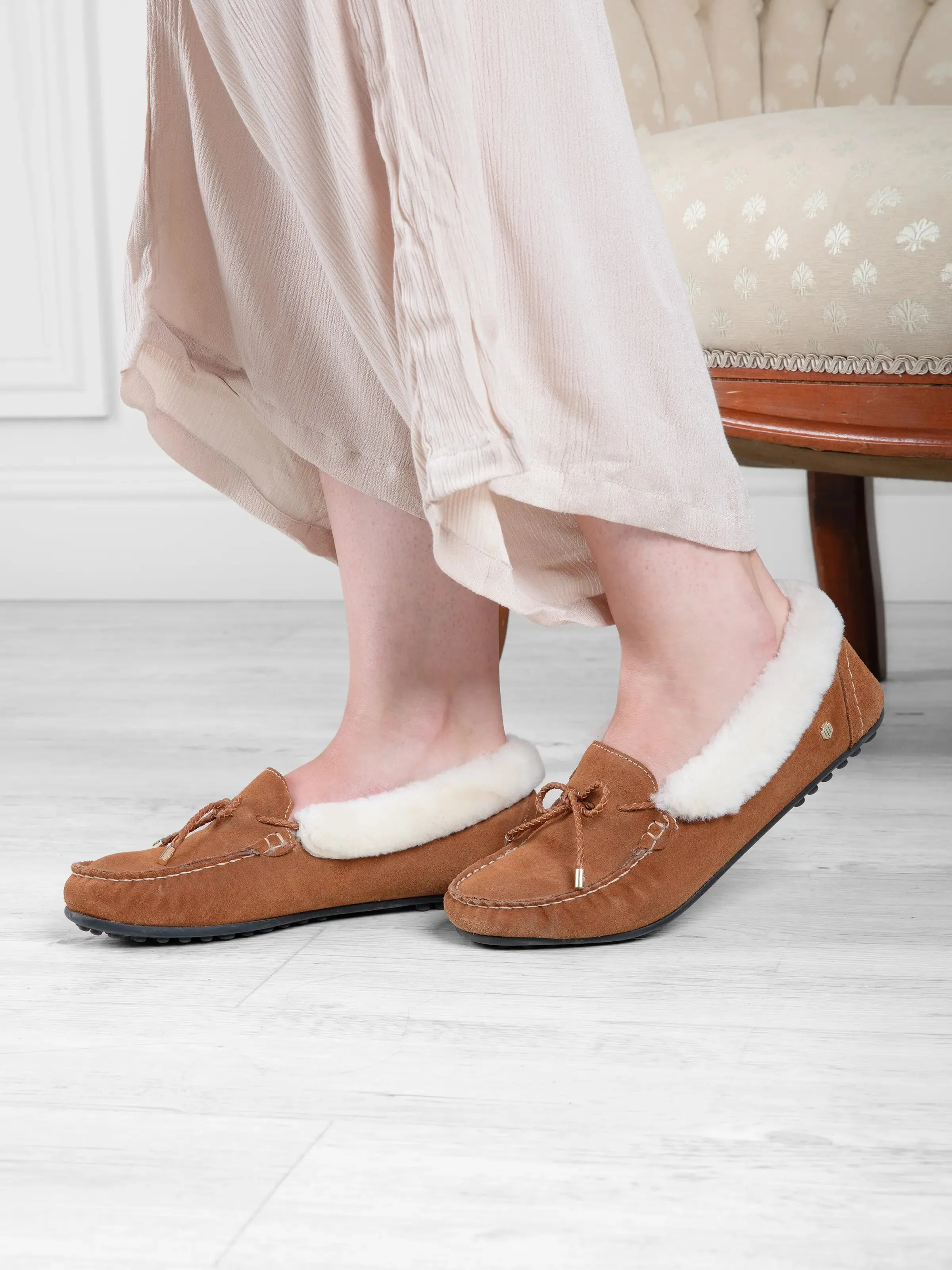 Henley Slipper - Shearling Lined Tan Suede Kerin Loafers
