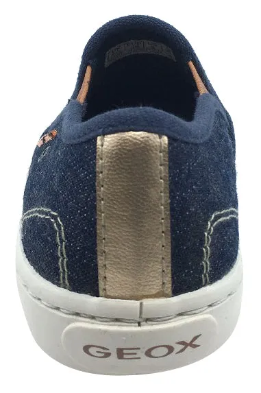 Geox Girl's Kiwi Denim Blue Canvas Slip On Sporty Low Top Sneaker Shoe Asics Shoes Liz Akama