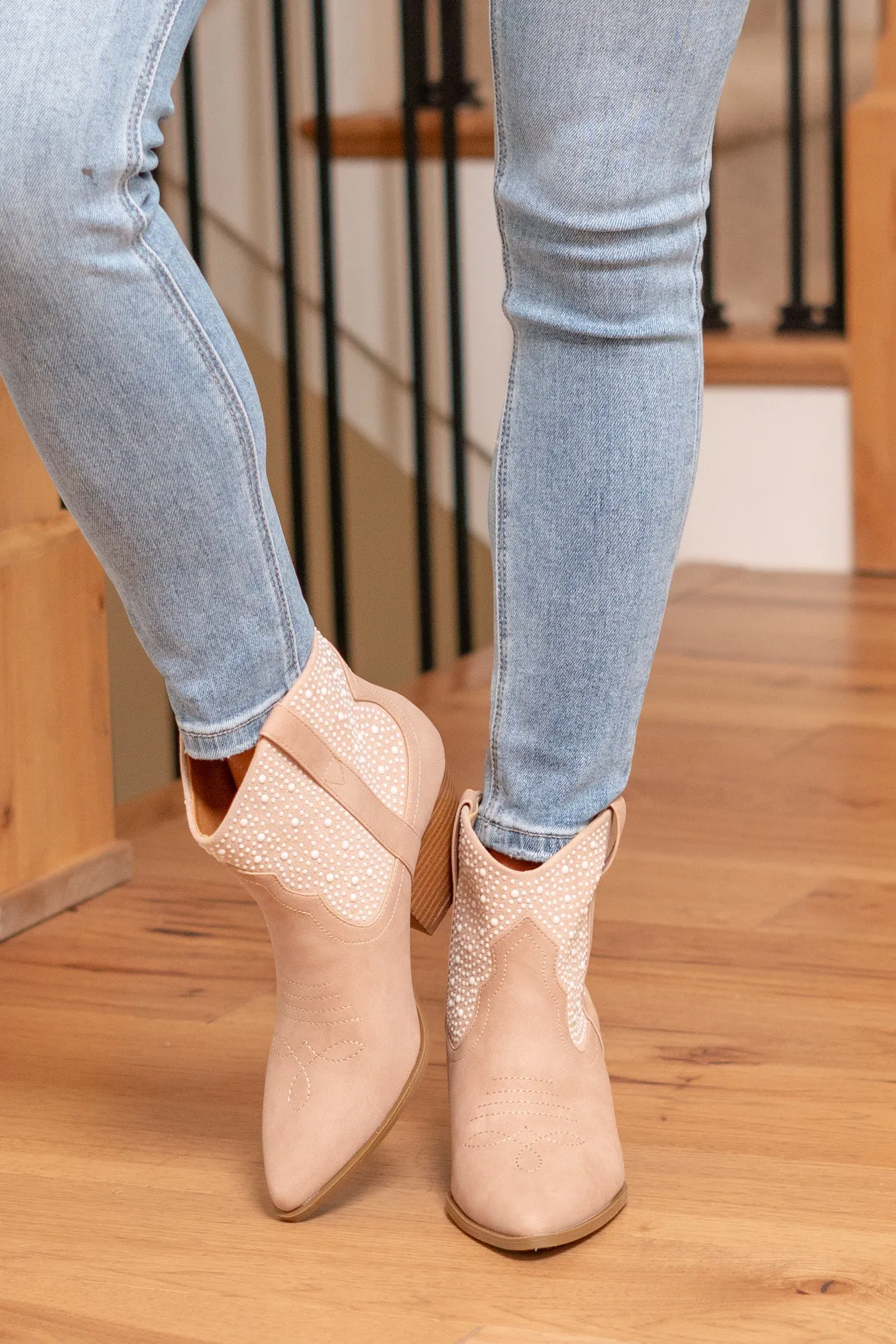 Bermuda Adidas Shoes Vaca Pearl Beaded Western Bootie - Blush