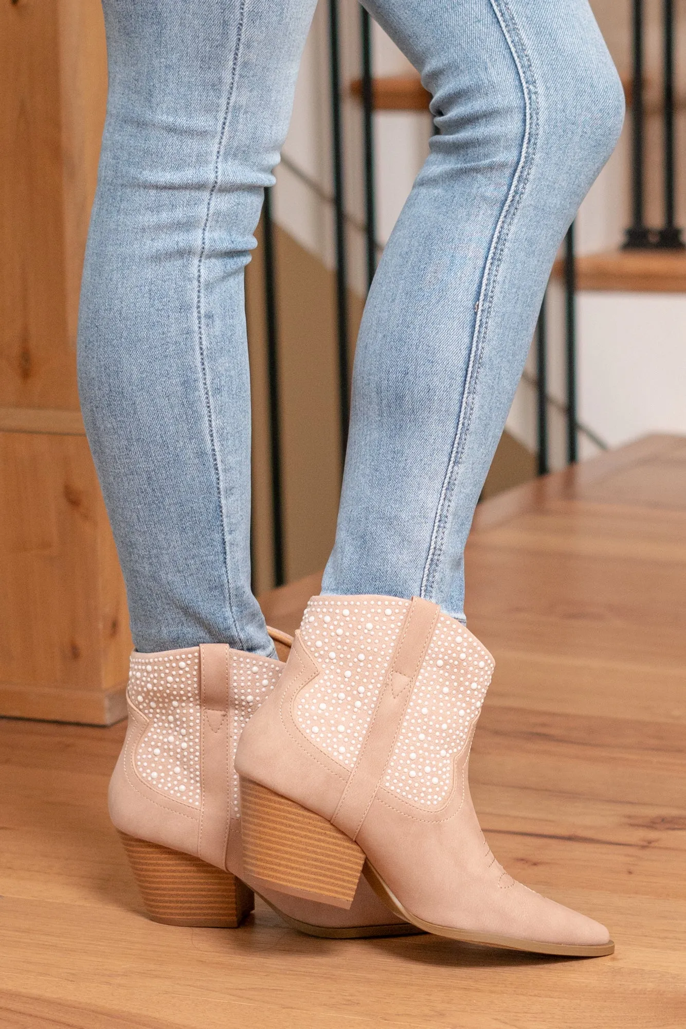 Vaca Pearl Beaded Western Bootie - Blush Adidas Jessie Shoes