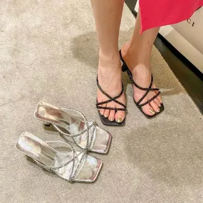 binfenxie  - Fashion Women Slides Slippers Black Silver Party Pumps Thin High Heels 2024 New Arrivals Wedding Shoes Woman Size 35-39 Sexy Wedge Slippers