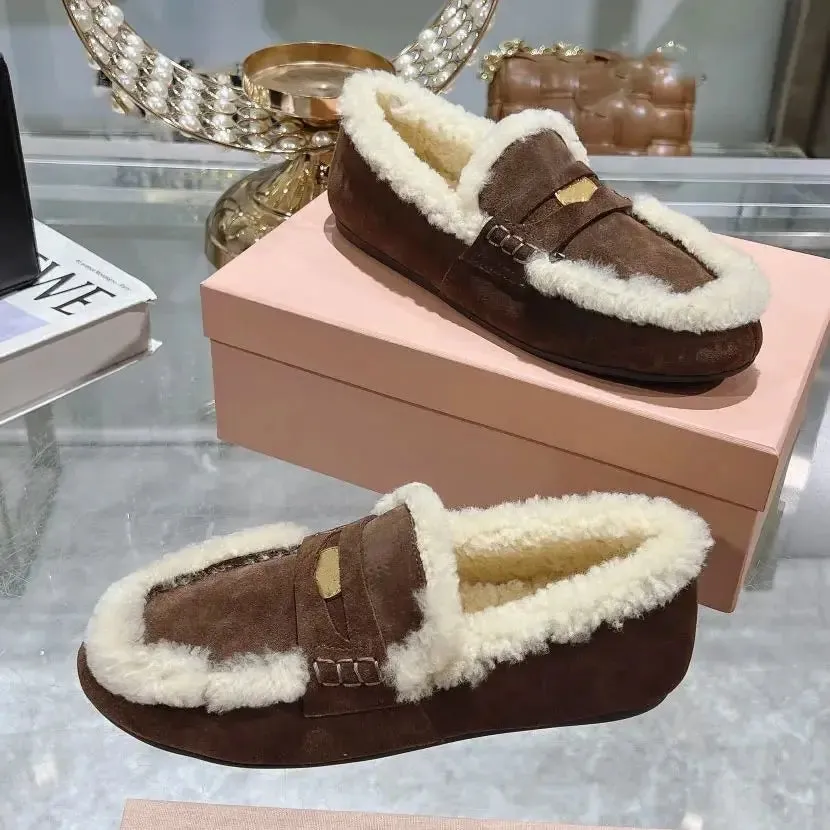 Doc Loafers LVSANW 2024 Winter Retro Women's Lamb Wool Shoes Warm Flat Loafers Women Ankle Boots Lazy Driving Shoes Thicken Cotton Comfort Shoes