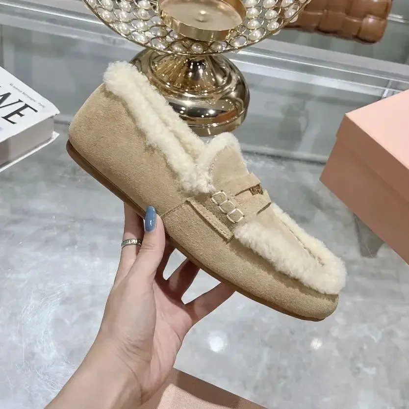 Belgian Loafers With Tuxedo LVSANW 2024 Winter Retro Women's Lamb Wool Shoes Warm Flat Loafers Women Ankle Boots Lazy Driving Shoes Thicken Cotton Comfort Shoes