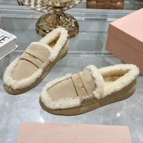 LVSANW 2024 Winter Retro Women's Lamb Wool Shoes Warm Flat Loafers Women Ankle Boots Lazy Driving Shoes Thicken Cotton Comfort Shoes Dress Loafers Suede