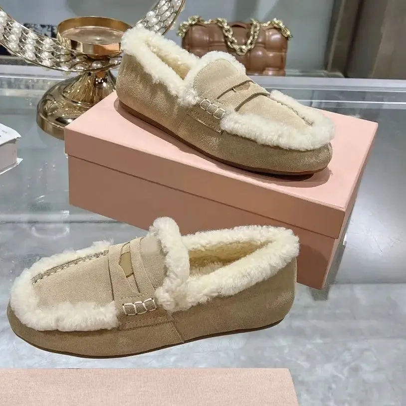 Mary Janes Loafers LVSANW 2024 Winter Retro Women's Lamb Wool Shoes Warm Flat Loafers Women Ankle Boots Lazy Driving Shoes Thicken Cotton Comfort Shoes