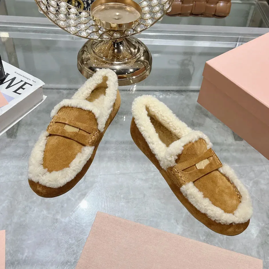 Platform Penny Loafers LVSANW 2024 Winter Retro Women's Lamb Wool Shoes Warm Flat Loafers Women Ankle Boots Lazy Driving Shoes Thicken Cotton Comfort Shoes