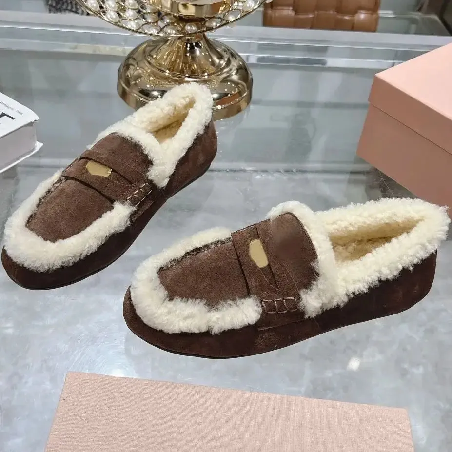 Stubbs Loafers LVSANW 2024 Winter Retro Women's Lamb Wool Shoes Warm Flat Loafers Women Ankle Boots Lazy Driving Shoes Thicken Cotton Comfort Shoes