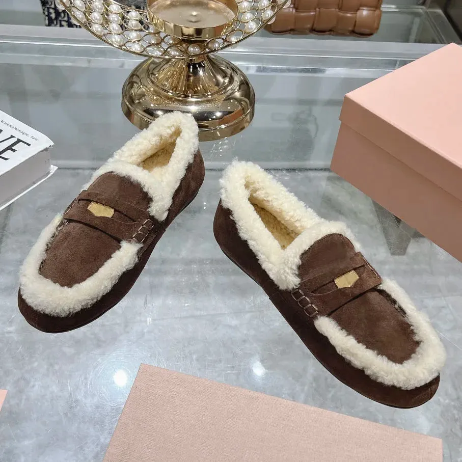 Lmdi Loafers LVSANW 2024 Winter Retro Women's Lamb Wool Shoes Warm Flat Loafers Women Ankle Boots Lazy Driving Shoes Thicken Cotton Comfort Shoes