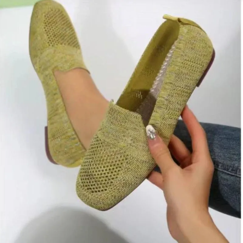 Best Tassel Loafers 2024 Solid Color Square Toe Mesh Loafers Shallow Women Flats Shoes Soft Bottom Knit Ballet Flats Shoes Casual Slip on Boat Shoes