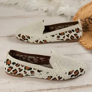 Loafers Styling 2024 Solid Color Square Toe Mesh Loafers Shallow Women Flats Shoes Soft Bottom Knit Ballet Flats Shoes Casual Slip on Boat Shoes