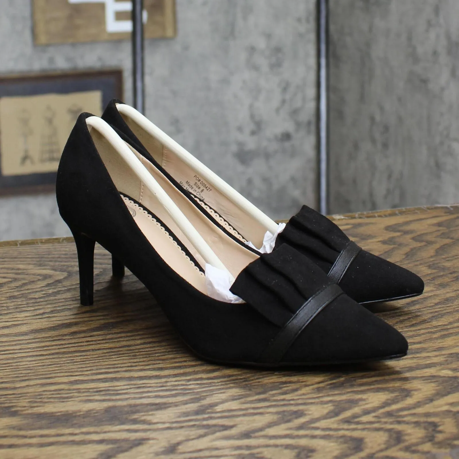 Patrick In High Heels Journee Collection Mica Faux Suede Pointed Toe Ruffle Skinny Heels Black 6M