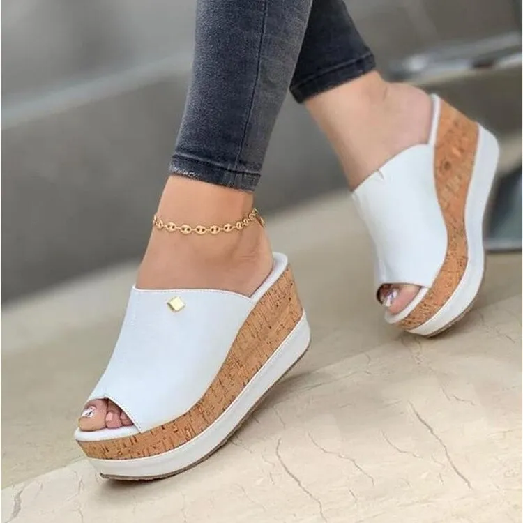 Purpdrank - Slippers Summer Clogs Wedges Retro Fish Mouth Large Size Sandals Women High Heel Platform Solid Color Plus Size Shoes Sandalias Asics Gel Course Glide Golf Shoes Review