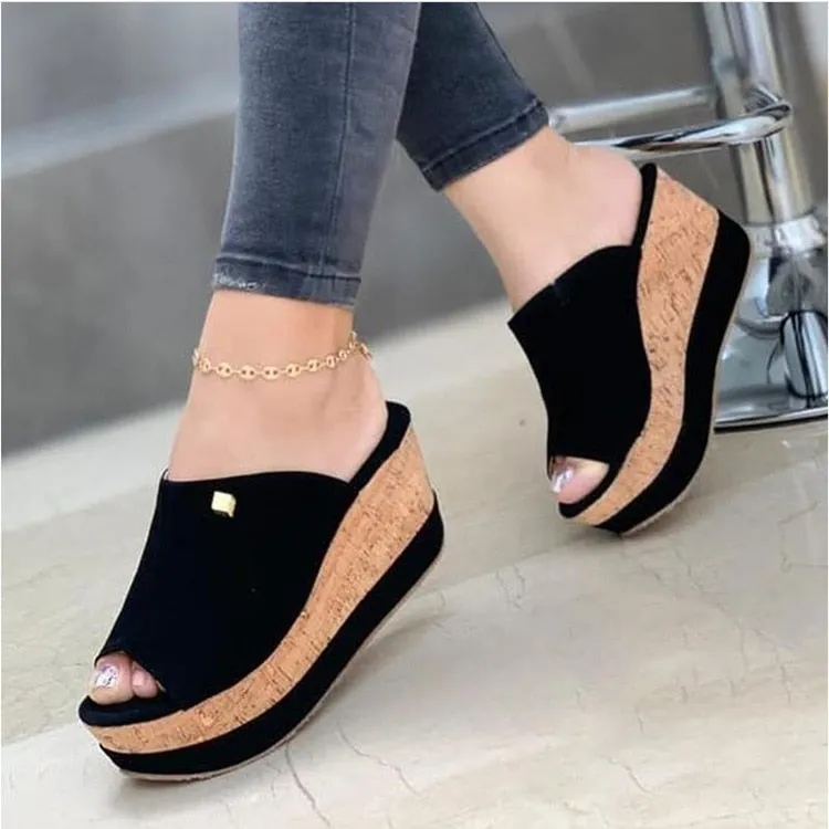 Purpdrank - Slippers Summer Clogs Wedges Retro Fish Mouth Large Size Sandals Women High Heel Platform Solid Color Plus Size Shoes Sandalias Asics Shoe Tester