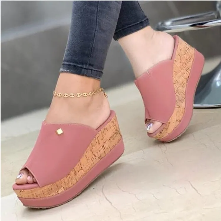 Purpdrank - Slippers Summer Clogs Wedges Retro Fish Mouth Large Size Sandals Women High Heel Platform Solid Color Plus Size Shoes Sandalias Asics Gel-quantum 90 Running Shoes