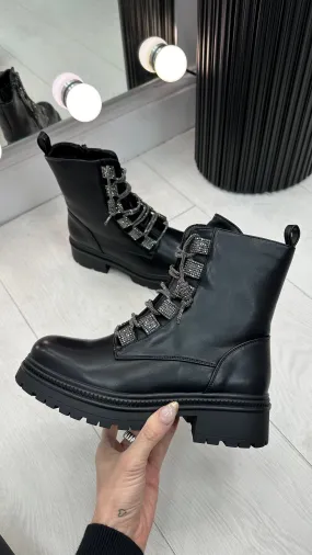 Caitlin Clark Adidas Shoes Kayley Faux Leather Diamante Lace Biker Boots