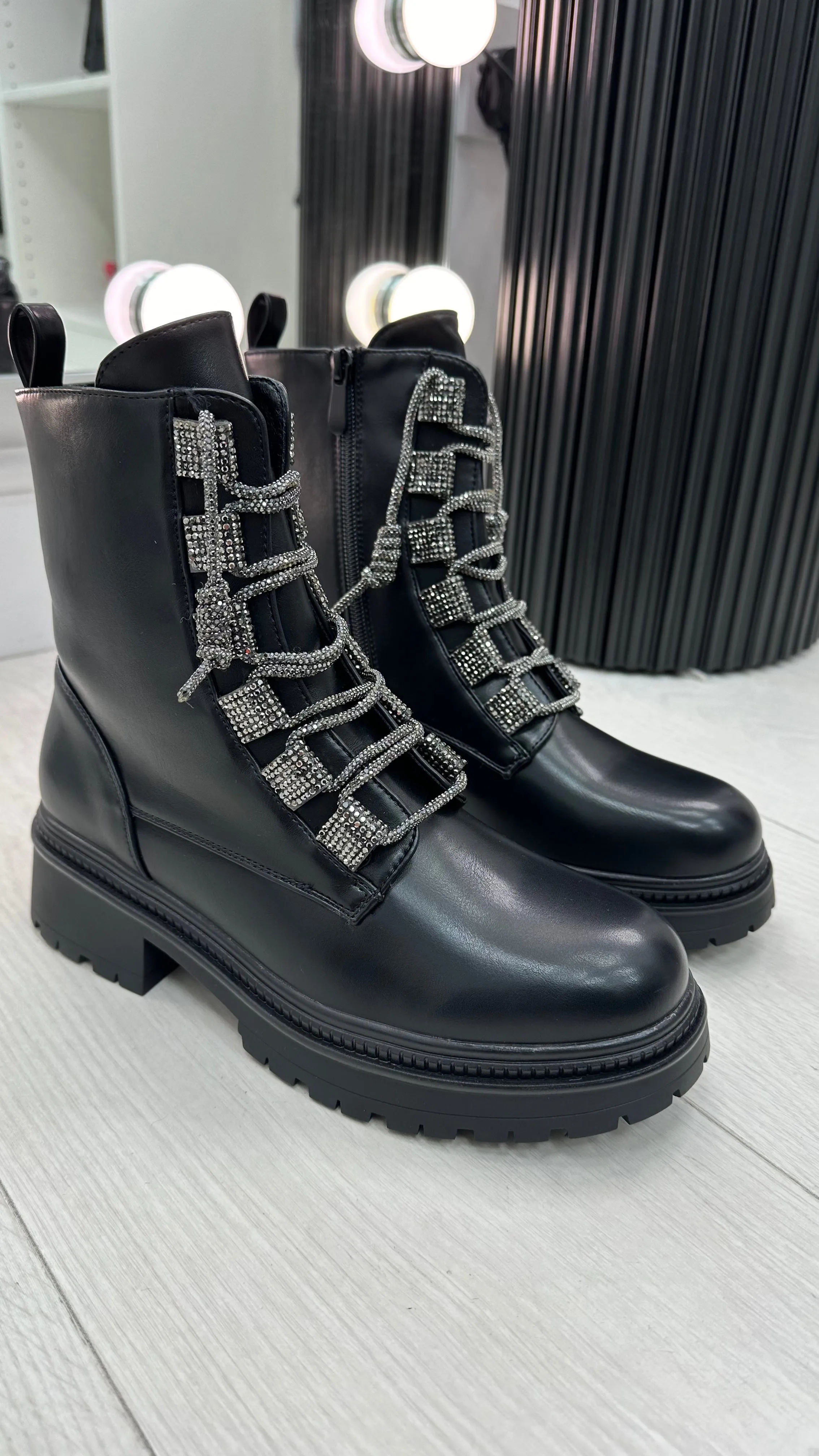 Kayley Faux Leather Diamante Lace Biker Boots Adidas Samba Classic Shoes