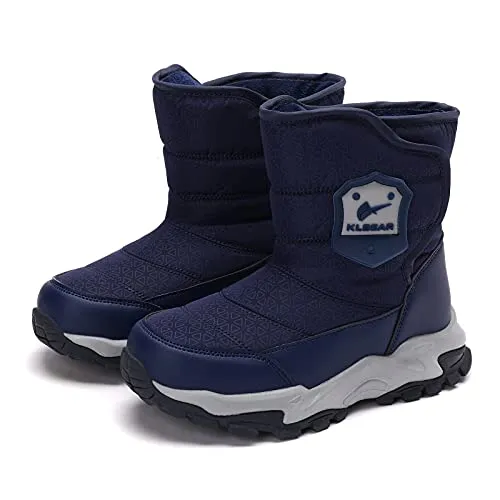 kulebear Boys Girls Winter Snow Boots Warm Outdoor Hiking Shoes Waterproof Anti-slip Boots Navy 2.5 Little Kid Adidas Shoes For Stability