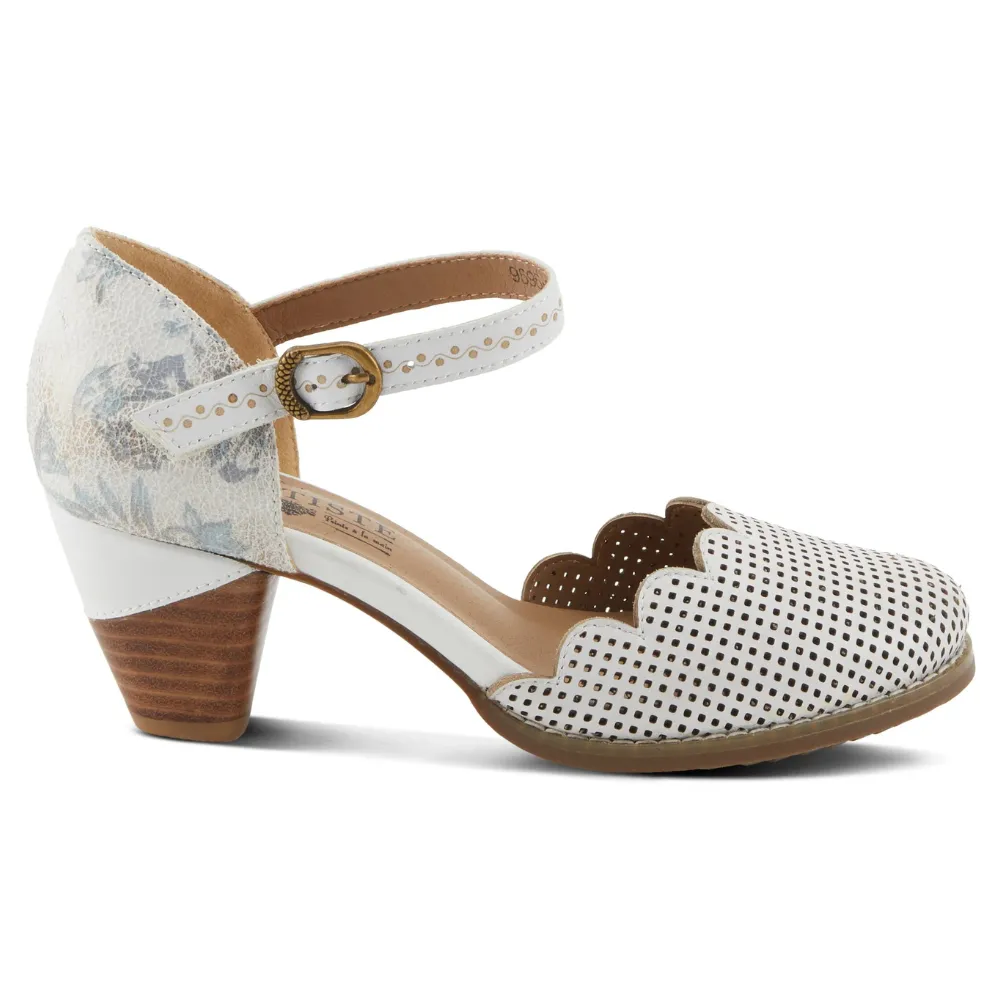 L'Artiste By Spring Step Parchelle White Multi Leather Heel (Women's) Shoes To Wear With Midi Dresses