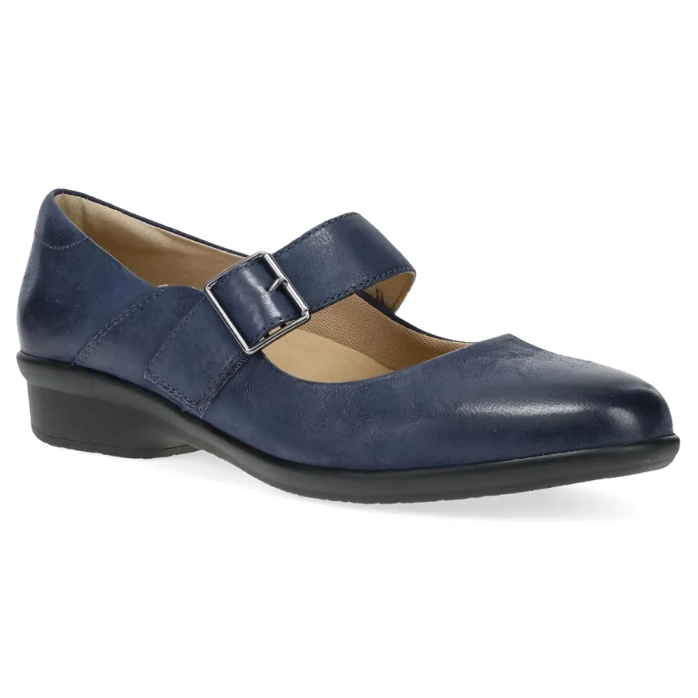 Open Toed Dress Shoes Dansko Collette Navy Burnished Nubuck Mary Jane (Women's)