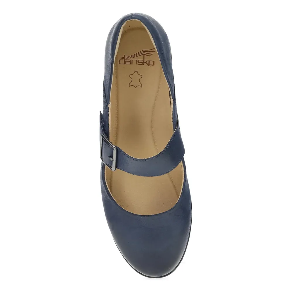 Dunham Dress Shoes Dansko Collette Navy Burnished Nubuck Mary Jane (Women's)