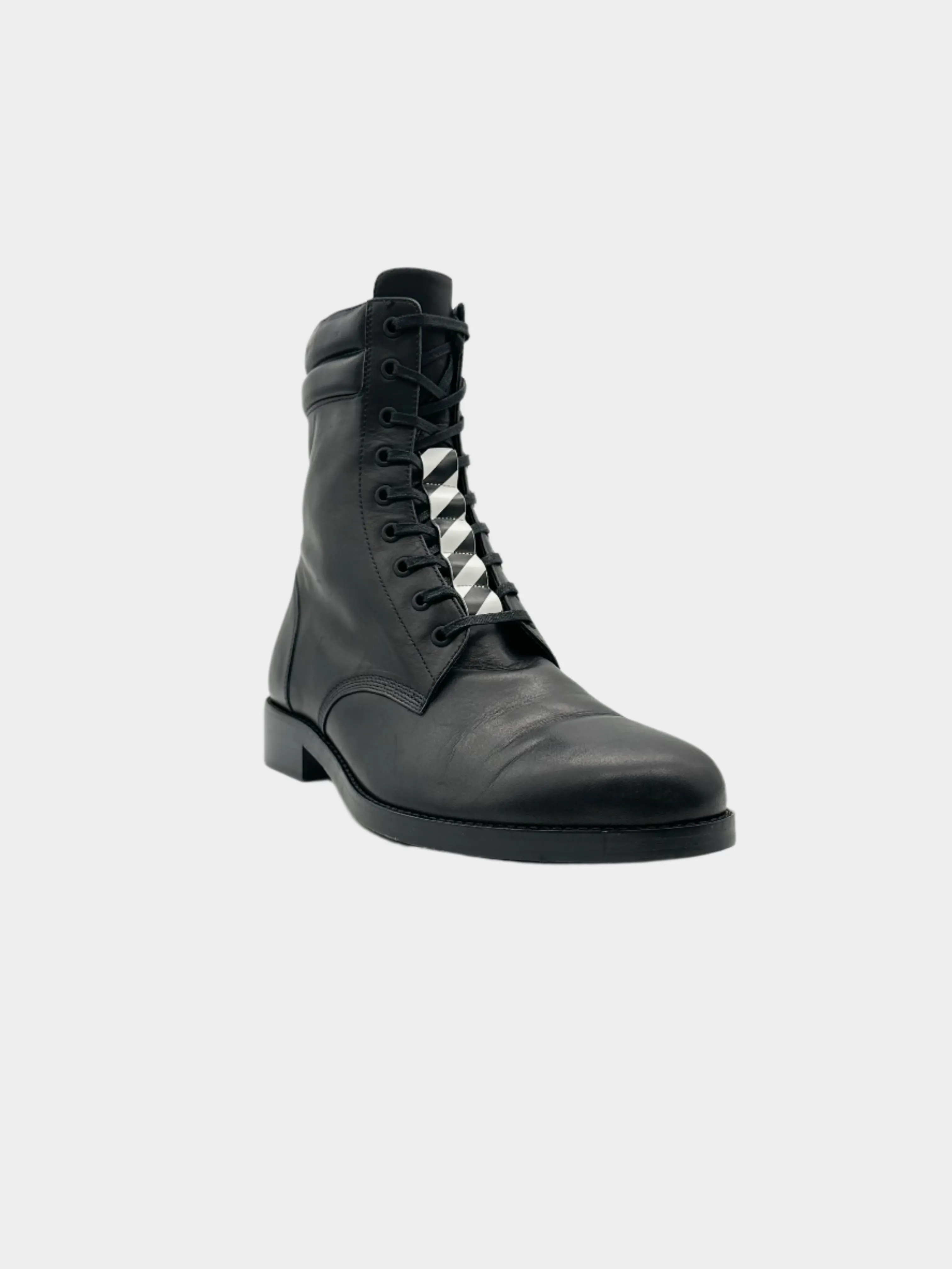 Leather Boots With Front Stripes Wide Calf Platform Boots