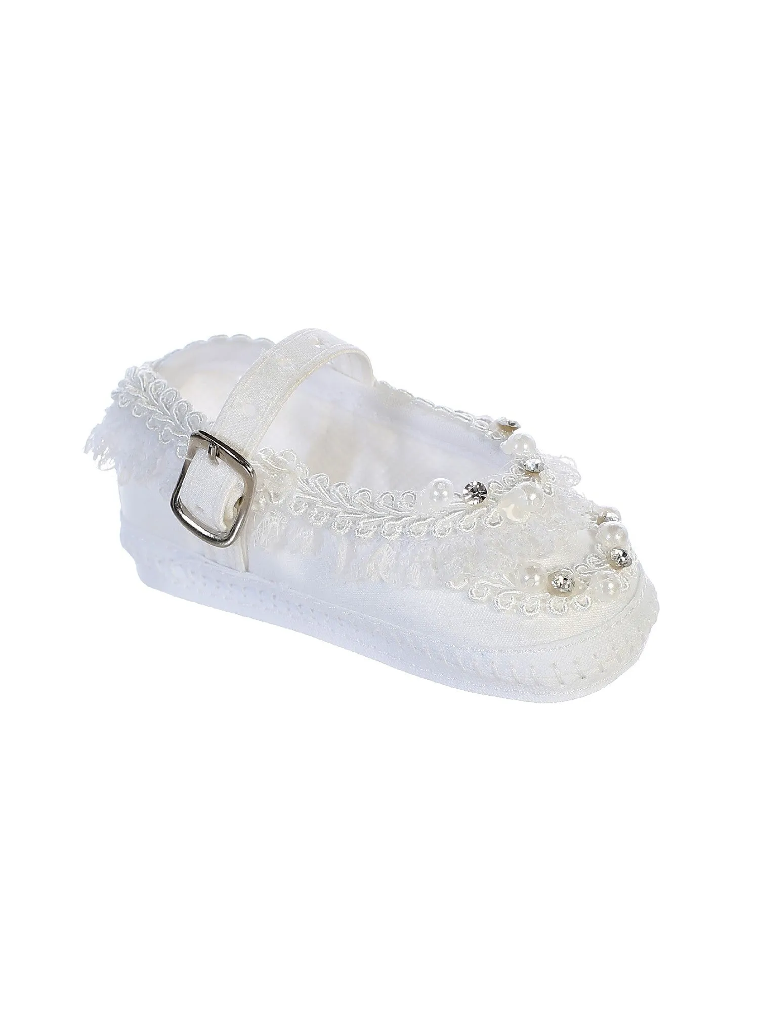 Baby Girls White Pearls Rhinestones Buckle Strap Baptism Shoes S-L Asics Tennis Shoes For Plantar Fasciitis