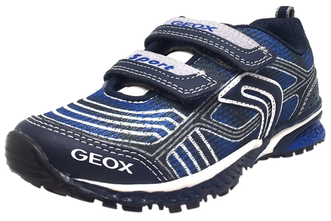 Asics Dynaflyte Running Shoe Geox Boy's Bernie Navy & Royal Blue Double Hook and Loop Strap Sneaker