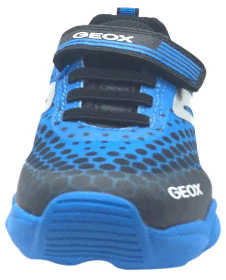 Geox Boy's Munfrey Light Blue Black Polka Dot Mesh Double Hook and Loop Strap Sporty Low Top Breathable Sneaker Best Running Shoes Asics Or Nike