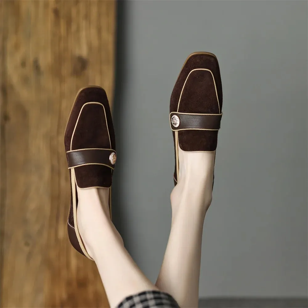 Gucci Horsebit Loafers Loafers For Women Block Heels with Metal Buttons, Kid Suede Loafers Square toe Low-heeled Slip on Casual Shallow Work Shoes