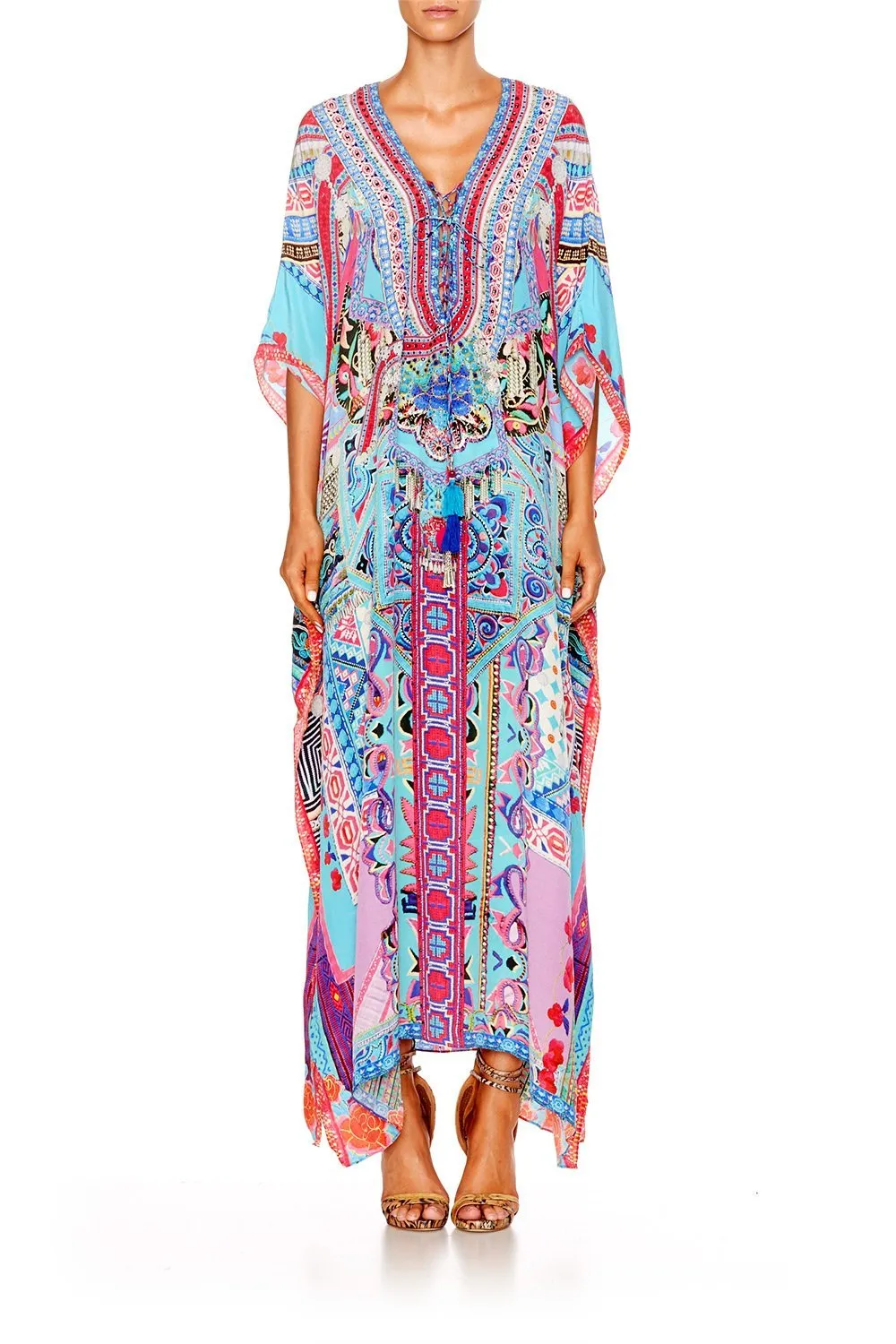 LONG LACE UP KAFTAN FESTIVAL FRIENDS Raffia Slide Sandals