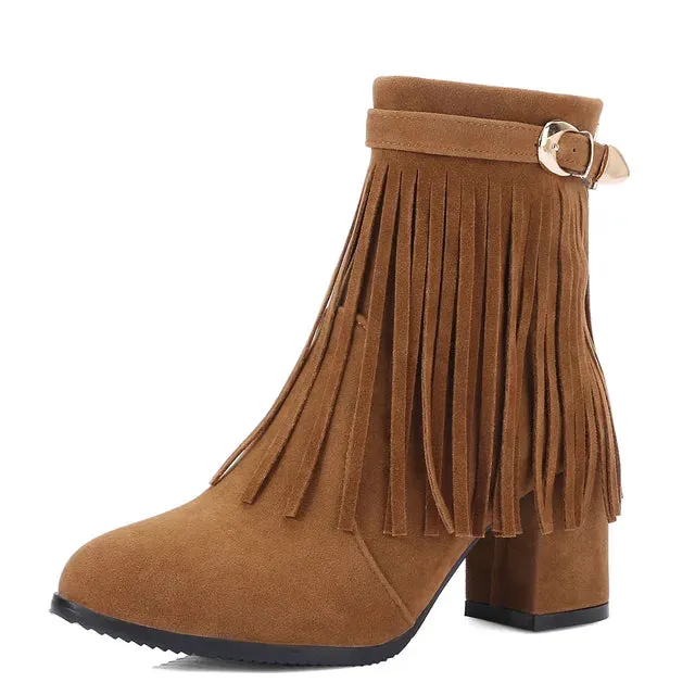 Sylis | Cowboy ankle boots with fringed tassel Knee High Rain Boots