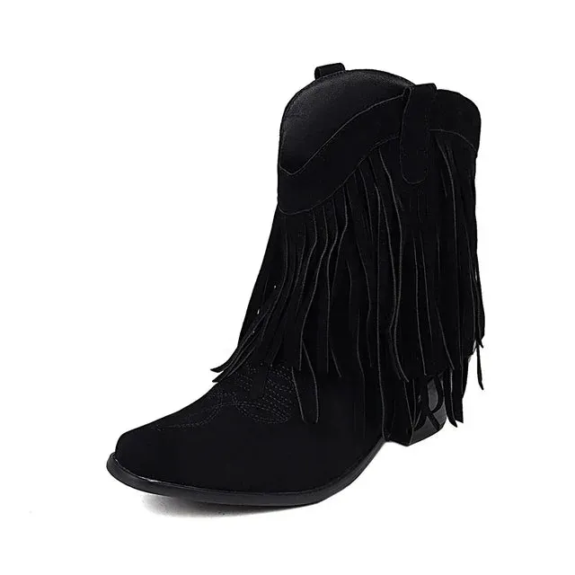 Best Boots For Landscaping Sylis | Cowboy ankle boots with fringed tassel