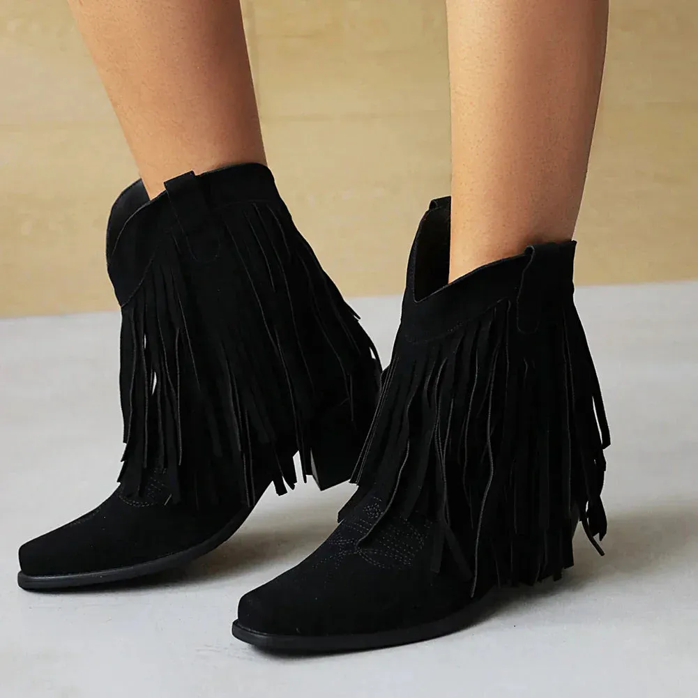 Sylis | Cowboy ankle boots with fringed tassel Cowgirl Boots Size 5